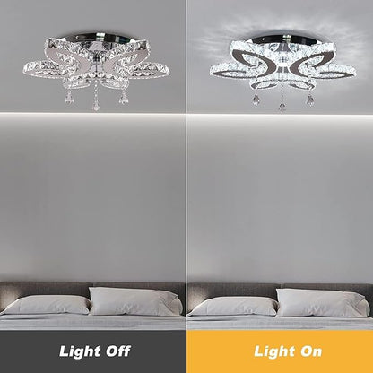 FRIXCHUR 20.4" Crystal Ceiling Light Modern LED Crystal Chandeliers Large Flush Mount Ceiling Light Fixture for Bedroom Living Dining Room (Cool White)