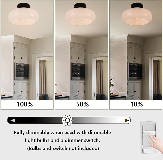 Black Semi Flush Mount Ceiling Light Mid Century Modern Entryway Light Fixture 11” Glass Globe Flush Mount Light Fixture for Hallway Kitchen Bedroom Closet