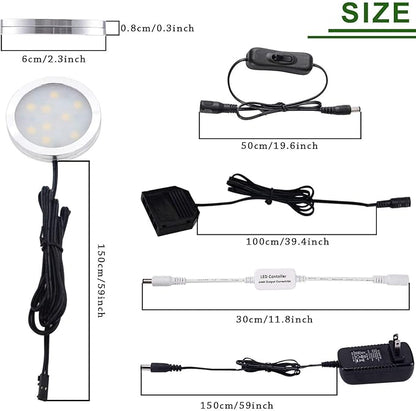 AIBOO LED Under Cabinet Lighting Kit 4 Packs 12V Low Profile Puck Lights with Dimmable Wireless RF Remote for Kitchen, Counter, Gun Safe Lighting(Warm White)