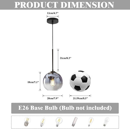 KCO Lighting Modern Black Globe Pendant Light Mercury Glass Ceiling Pendant Light Mid Century Silver Kitchen Pendant Lighting Over Island Dining Room Light Fixtures Over Table