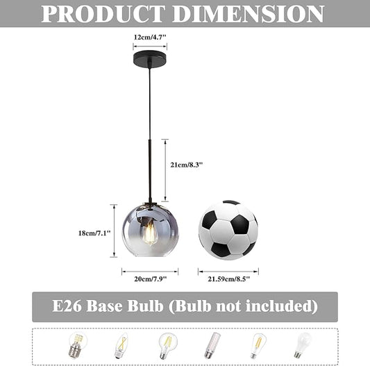 KCO Lighting Modern Black Globe Pendant Light Mercury Glass Ceiling Pendant Light Mid Century Silver Kitchen Pendant Lighting Over Island Dining Room Light Fixtures Over Table