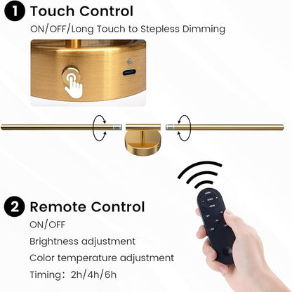 JOFIOS Battery Operated Wall Sconces Set of 2, 360°Rotation Wireless Rechargeable Wall Lights: Dimmable Detachable Wall Lamp with Remote Control, 3000K-6000K Infinite Dimming Wall Sconce 34.7 Inch