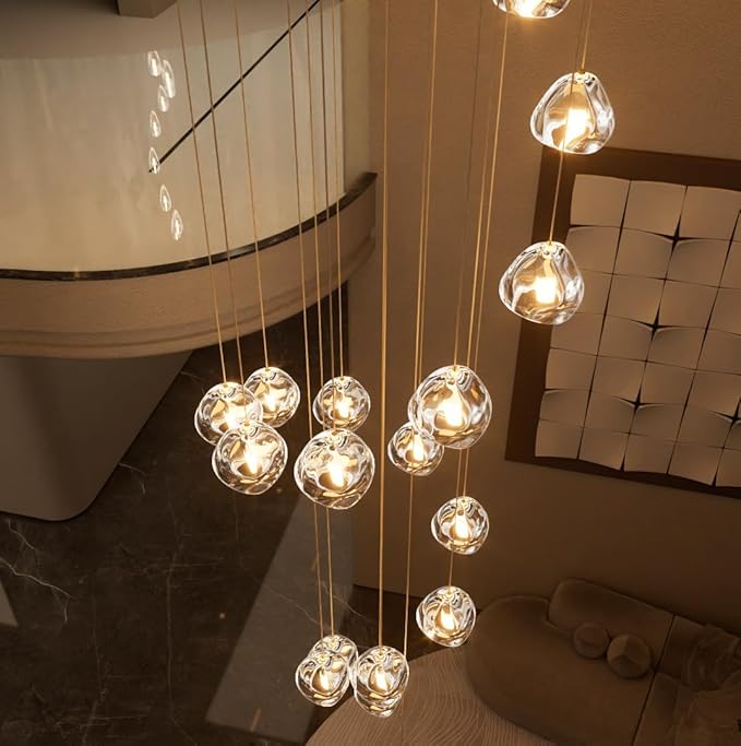 HAIXIANG LED Glam Chandelier 118 inches Long Light Luxury Crystal Ceiling Chandeliers Remote Dimmable High Ceiling Pendants Lighting Fixtures Antique Gold 15 Lights
