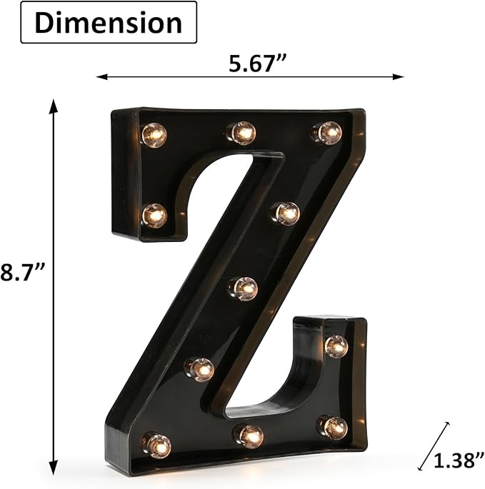 OYCBUZO Light Up Black Alphabet Marquee Letters Sign LED Marquee Number Lights Sign for Night Light Home Bar Christmas Lamp Birthday Party Wedding Decoration Z
