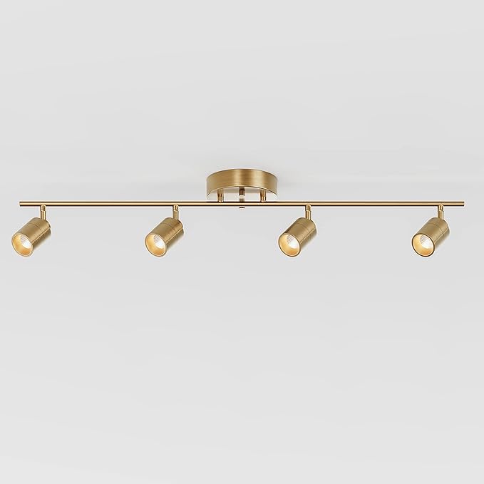Shura Brushed Brass 4-Light Track Light with Adjustable Heads, Integrated LED Bulbs, 3 ft. Track Lighting Kit Ceiling Light, 3000k, 2240 Lumens