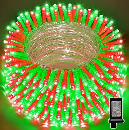 LAMPHOME 99ft Christmas Decorative Mini Lights, 300 LED Transparent Wire Fairy Starry String Light Plug in, 16Lighting Modes for Indoor Outdoor Xmas Tree Wedding Party Decoration (Red and Green)