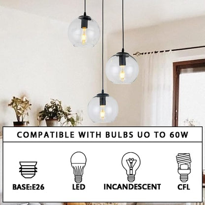 3 Lights Hanging Pendent Ceiling Chandelier, Mid Century Modern Industrial Farmhouse Kitchen Light with Clear Glass Shades