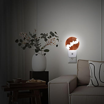 Brown Cowhide Leopard Night Light Plug Into Wall Auto Led Sleep Round Lamp for Living Room Hallway Stairs