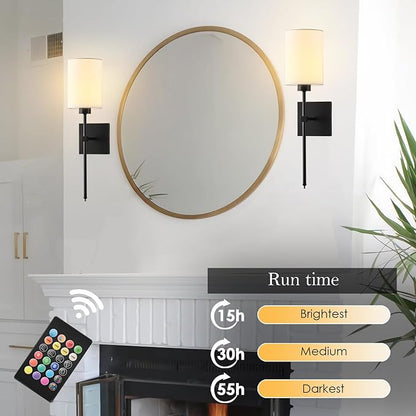 KARTOOSH Battery Operated Wall Sconce Set of Two, Wireless Rechargeable Wall Light with Remote Control, Dimmable, 4 Color Temperatures, RGB, Timer, for Living Room,Bedroom,Entryway, Black, 20.6 Inch