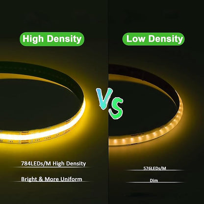 JOYLIT 24V RGBW COB LED Strip Lights 16.4FT/5M RGB + 6000K Cool White Dual Mode, Flexible 784 LEDs/M High Density Dotless Tape Light for Indoor, Bedroom, Kitchen, Home Theater Lighting (Light Only)