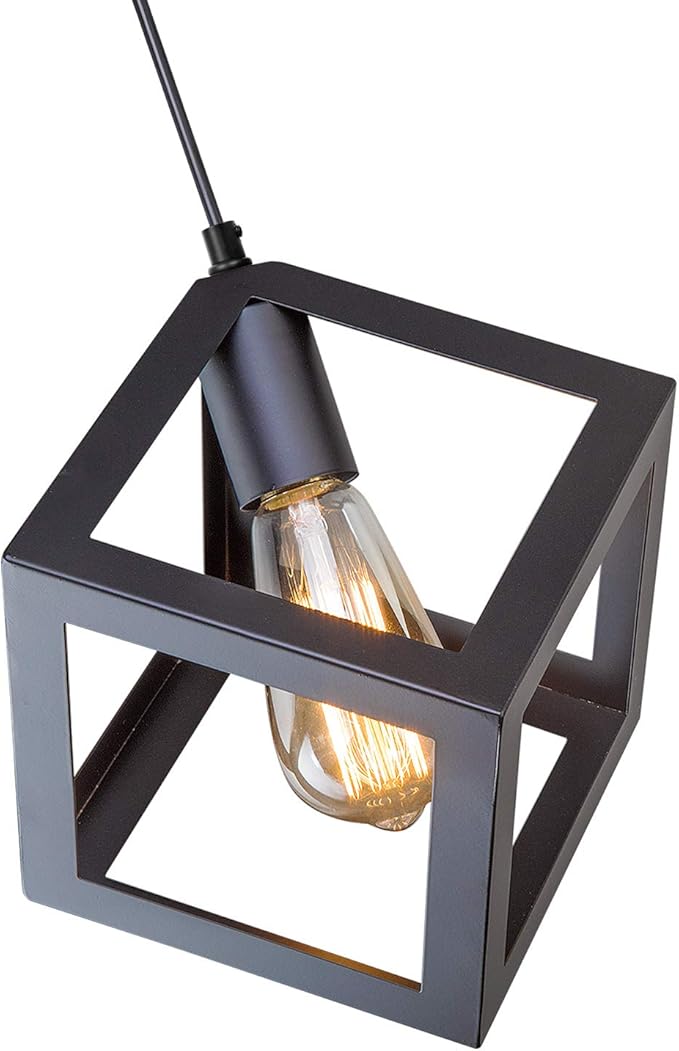 LNC Black Geometric Pendant Lighting, Geometric Modern Square Hanging Light Ceiling Fixture for Kitchen Island, Foyer, Hallway, Bedroom and Entryway
