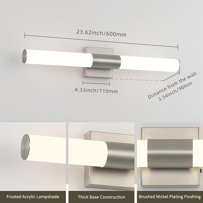 Brushed Nickel Bathroom Light Fixture 5CCT Dimmable 18W Led Bathroom Vanity Lights Over Mirror Modern Bath Lights for Mirror