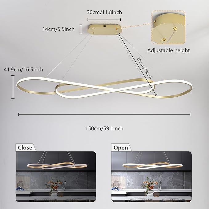 Modern Gold Chandelier for Dining Room Light Fixture Over Table
