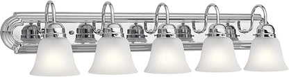 Kichler 5-Light Bathroom Vanity Light Fixture, 36" Traditional Design with Satin Etched Glass Shades in Tannery Bronze for Over Mirror Lighting (36" x 8" x 8"), 5339CHS