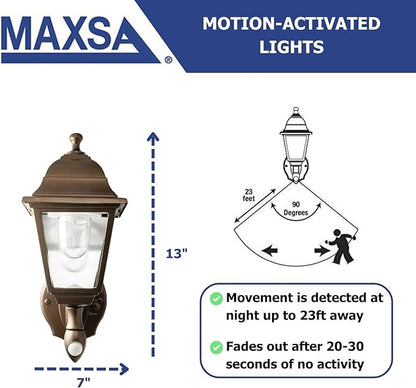 Maxsa 46219 Premium Battery-Powered Motion-Activated Decorative Outdoor Cool White LED Wall Sconce Lighting Fixture, Metal Housing, Dark Copper (Pack of 4)