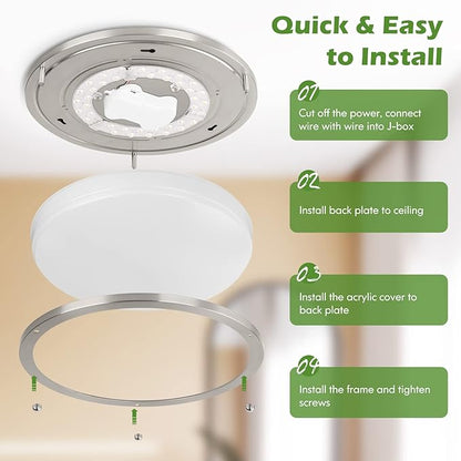 13 inch Dimmable LED Ceiling Light Fixture, 36W Super Bright 3600 Lumens Brushed Nickel Flush Mount Light Fixture, 2700K-6500K Adjustable Ceiling Lights for Bedroom, Kitchen, Bathroom, 1-Pack
