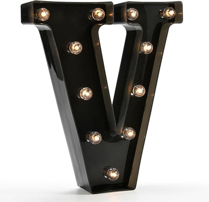 OYCBUZO Light Up Black Alphabet Marquee Letters Sign LED Marquee Number Lights Sign for Night Light Home Bar Christmas Lamp Birthday Party Wedding Decoration V