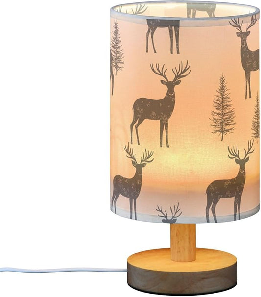Bedside Table Lamp Deer Animals Forest Tree Nightstand Lamp with Wood Desk Lamps for Bedroom Living Room Nursery Office Home Decor