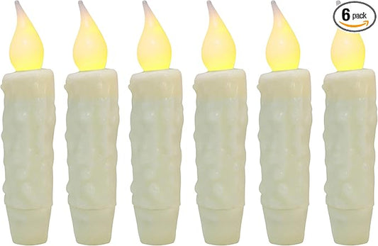 CVHOMEDECO. Real Wax Hand Dipped Battery Operated LED Timer Taper Candles Rustic Primitive Flameless Lights Décor, 4-3/4 Inch, Ivory, 6 PCS in a Package