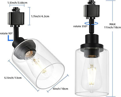 4 Pack H Track Lighting Heads Black Track Lighting Fixtures Ceiling with Clear Glass Shades, H Type Track Lighting Replacement Heads Indoor Spotlight for Accent Retail Kitchen Island Lighting