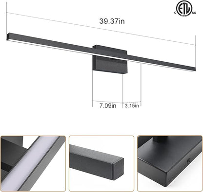VOLISUN Modern Bathroom Vanity Light 39.4 inch, 24W Dimmable 5CCT Led Bathroom Light Fixture Over Mirror, Black Bar Vanity Light for Bathrooms Mirror Cabinets Bedroom-ETL Certificated