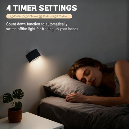 Rechargeable Wall Sconce with Remote & Touch, 360° Rotatable Battery Operated Wall Lights, 3-Color Dimmable, No Drill Adhesive, Ultra Long Battery for Bedroom Reading（Black-4PC）
