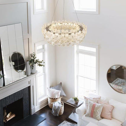 32'' Flower LED Chandelier Large Luxury Crystal Light Fixture Chrome Dimmable Modern Chandeliers Light with Remote Control for High Ceiling Foyer Living Room Bedroom Entryway(3000K-6500K)