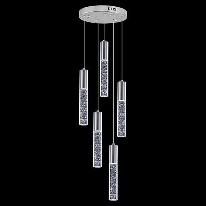 Modern Crystal Chandelier for Kitchen Island 5-Lights, Elegant Chrome LED Bubble Pendant Lighting Fixture for Dining Room Bedroom Entryway