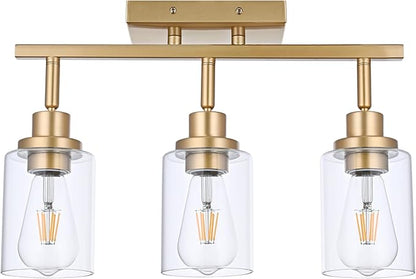 3-Light Gold Tracking Lights, Multi-Directional Rotating Ceiling Tracking Lighting Fixture with Clear Glass, Modern Bathroom Ceiling Vanity Lights Track Lighting Kits for Kitchen Accent Shop