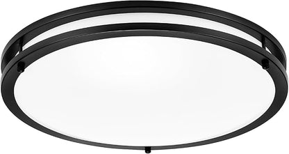 Maxxima 16 in. LED Flush Mount Ceiling Light, 3600 Lumens, 5 CCT 2700K/3000K/3500K/4000K/5000K, Round Color Selectable Black Trim Dual Ring Fixture, Dimmable