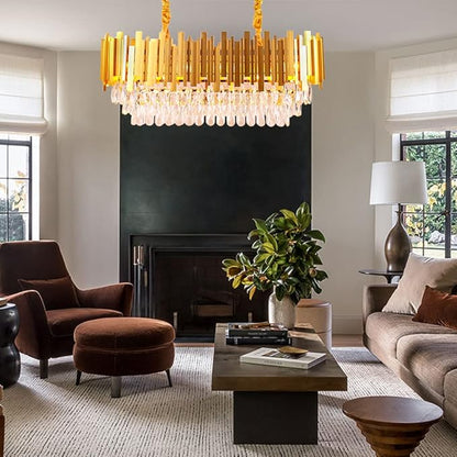 FRIXCHUR Modern Crystal Chandeliers 3-Tier Gold Crystal Chandeliers Oval Pendant Light Brass Chandelier for Dining Room Kitchen Island Living Room