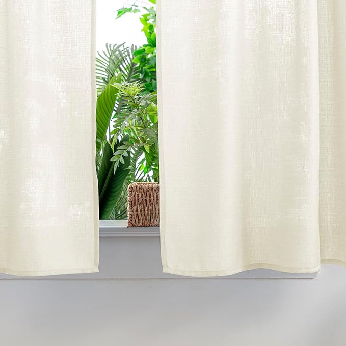 Yancorp Beige Linen Textured Short Curtains - Farmhouse Cafe Style, 24" W x 24" L, Small Windows for Bathroom, Laundry Room