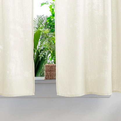 Yancorp Beige Linen Textured Short Curtains - Farmhouse Cafe Style, 24" W x 24" L, Small Windows for Bathroom, Laundry Room