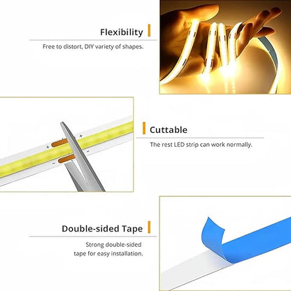 ZSLAIFU COB LED Strip Light 24V, 16.4ft Touch Dimmable LED Light Strip, High Density Flexible Warm Tape Lights, CRI90+ LED Lighting for Backlighting for TV, Bedroom, Cabinet, Indoor Decor