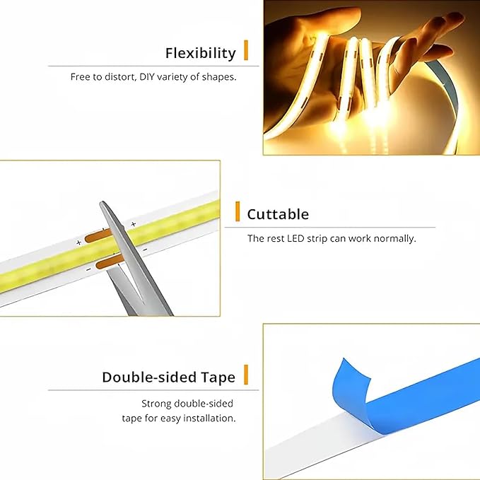 ZSLAIFU A 5V USB LED Light Strip, COB LED Strip Lights, Warm 5V LED Lights, Small LED Strip Light, TV Lights for TV Under Cabinet Kitchen Living Room Shelving or Displays (Warm 6.56ft)