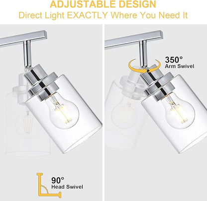 6-Light Track Lighting Kit Ceiling Kitchen Track Lighting Fixtures Chrome Bathroom Vanity Wall Lights with Clear Glass Multi-Directional Rotating Tracking Light Heads Spotlight for Accent Shop