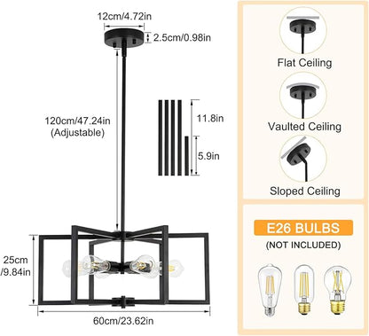23.6” Black Chandelier for Dining Room 6 Light Kitchen Chandelier over Table Farmhouse Dining Room Light Fixtures Over Table,Hanging Pendant Light Fixture with Adjustable Height for Entryway,Foyer