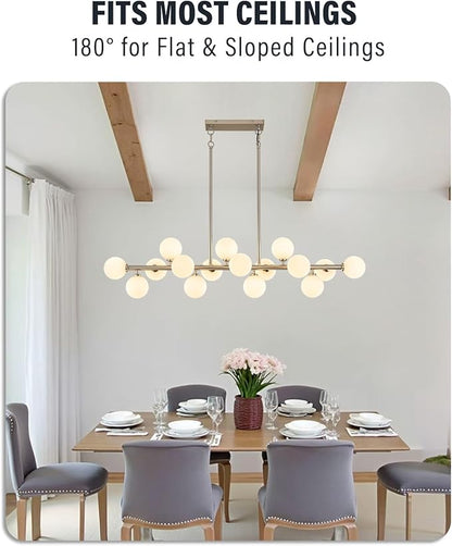 55" Long Chandeliers for Dining Room Kitchen Island, Large Globe Sputnik Linear Chandelier, 16 Lights Mid Century Modern Light Fixture Over Table,Nickel and Milk White Bubble, GC-08