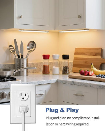 MYPLUS Under Cabinet Lights with Hand Wave Sensor, 5 Color Temps and Dimmable Plug in Light Strip for Indoor,Kitchen,Cabinet,Counter（2-Pack）
