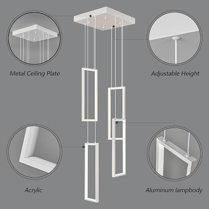 Modern Kitchen Island Dimmable Pendant Light Fixture White 54W LED Pendant Lights 4 Rings Rectangular Chandelier Staircase Large Chandelier Lobby Living Room Foyer High Ceiling Chandeliers