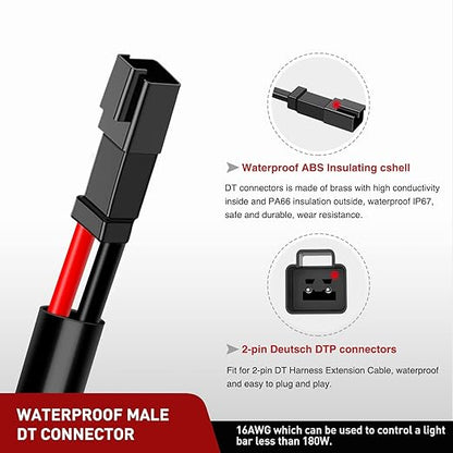 Nilight 2 PCS 16AWG 10 Feet Wiring Harness Extension Kit, Extended Plug and Play 2-pin Socket DT Connector Wire Cord for Offroad LED Light Bar Driving Fog Boat Work Lights
