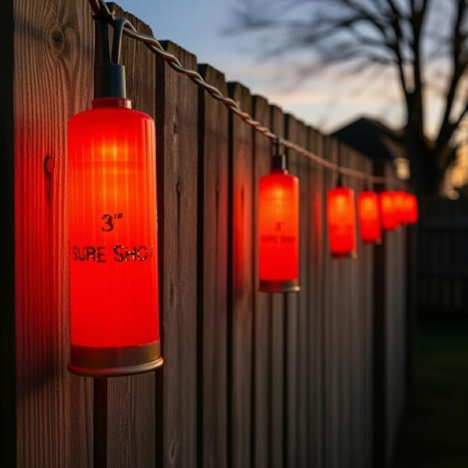 8.5FT LED Shotgun Shell String Lights with 10 Red Novelty 3D Bullets Holiday Decor for Christmas,Mexican Fiesta,Summer Parties,Indoor/Outdoor Patio Decor (Green Wire)