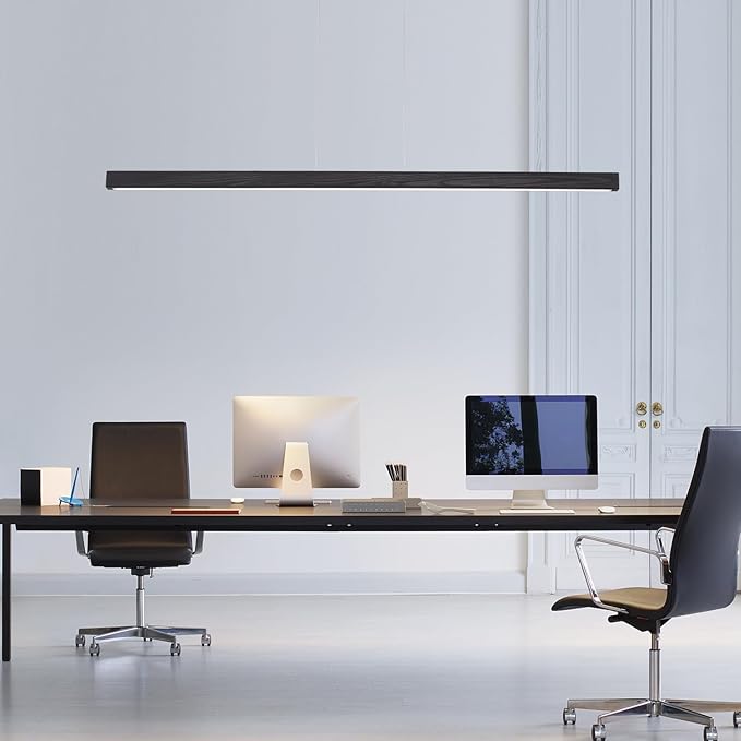 31.5" Black Linear Pendant Light Wooden Led Linear Pendant Light Fixtures Ceiling Hanging Dimmable Pendant Lights for Dining Room Kitchen Island Pool Table Lights Black Wood Finish，Kitchen Lights