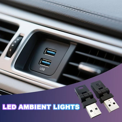2PCS Mini USB LED Car Light, 5V Adjustable Brightness 8 Colors RGB Dynamic Vehicle Night Atmosphere Lighting, Auto Ambient Lamp Decoration Accessories, Universal Fit