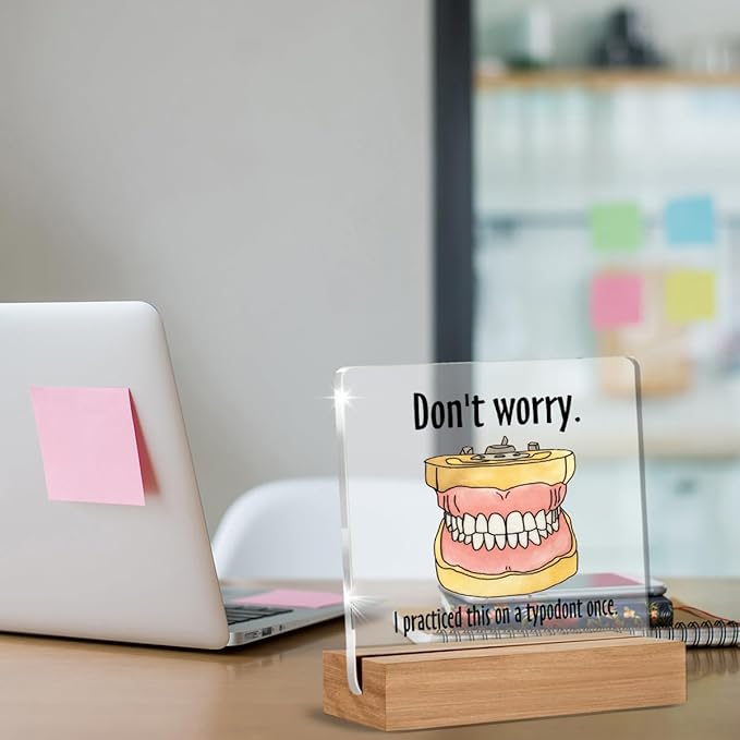 Funny Dental Gifts for Women Men Friends Coworker, Christmas Birthday Gifts for Dental Assistant Hygiene Hygienist Student Acrylic Plaque Office Desk Decor 4 × 4 Inch