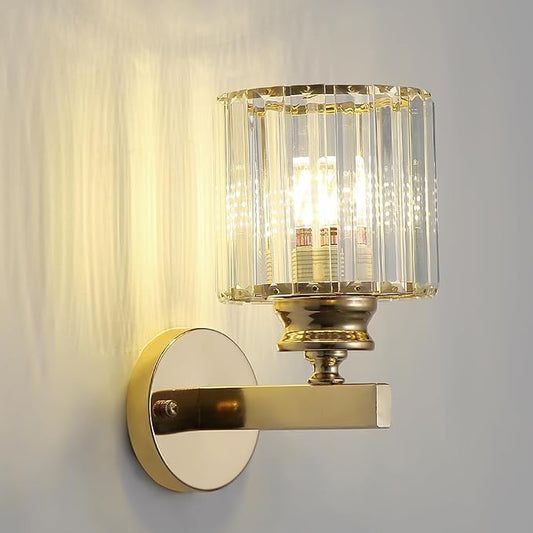 Hardwired Crystal Wall Sconces, Modern E27 Wall Lights, Gold Round Finish Wall Lamp for Living Room Bedroom Dining Room Hallway Entryway (Gold Round)