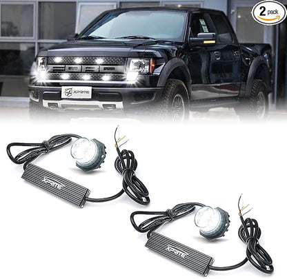 Xprite Hideaway Strobe Lights White LED Strobe Light Kit with 14 Flash Patterns Grill Strobe Lights for Trucks Surface Mount Headlight Taillight Emergency Warning for Work and Tow Vehicles - 2PCS
