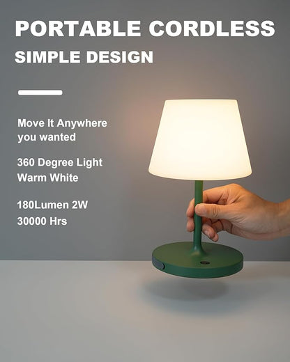 WEILAILUX Outdoor Battery Operated Table Lamp Waterproof, 4000mAh Cordless Table Lamp Rechargeable, Touch Dimmable Desk Lamp, LED Night Light for Patio Camping Restaurant Home, H9.6in, Green