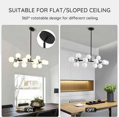 Modern Linear Chandeliers Black 16 Lights Pendant Light Fixtures Bubble Glass Chandelier Mid Century Sputnik Chandelier for Kitchen Island Dining Room