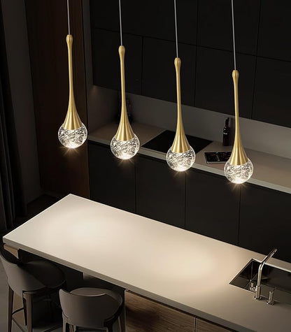4-Lights Modern Pendant Lights for Kitchen Island LED Dimmable Crystal Glam Ceiling Pendant Lighting Chandelier for Dining Room Hallway Bedroom Gold